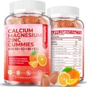 Sugar Free Calcium Magnesium Zink supplement Gummies med vitamin D3 & B12 til kvinder og mænd høj absorption Calcium Magnesium supplement til immunforsvar (120 tællinger)