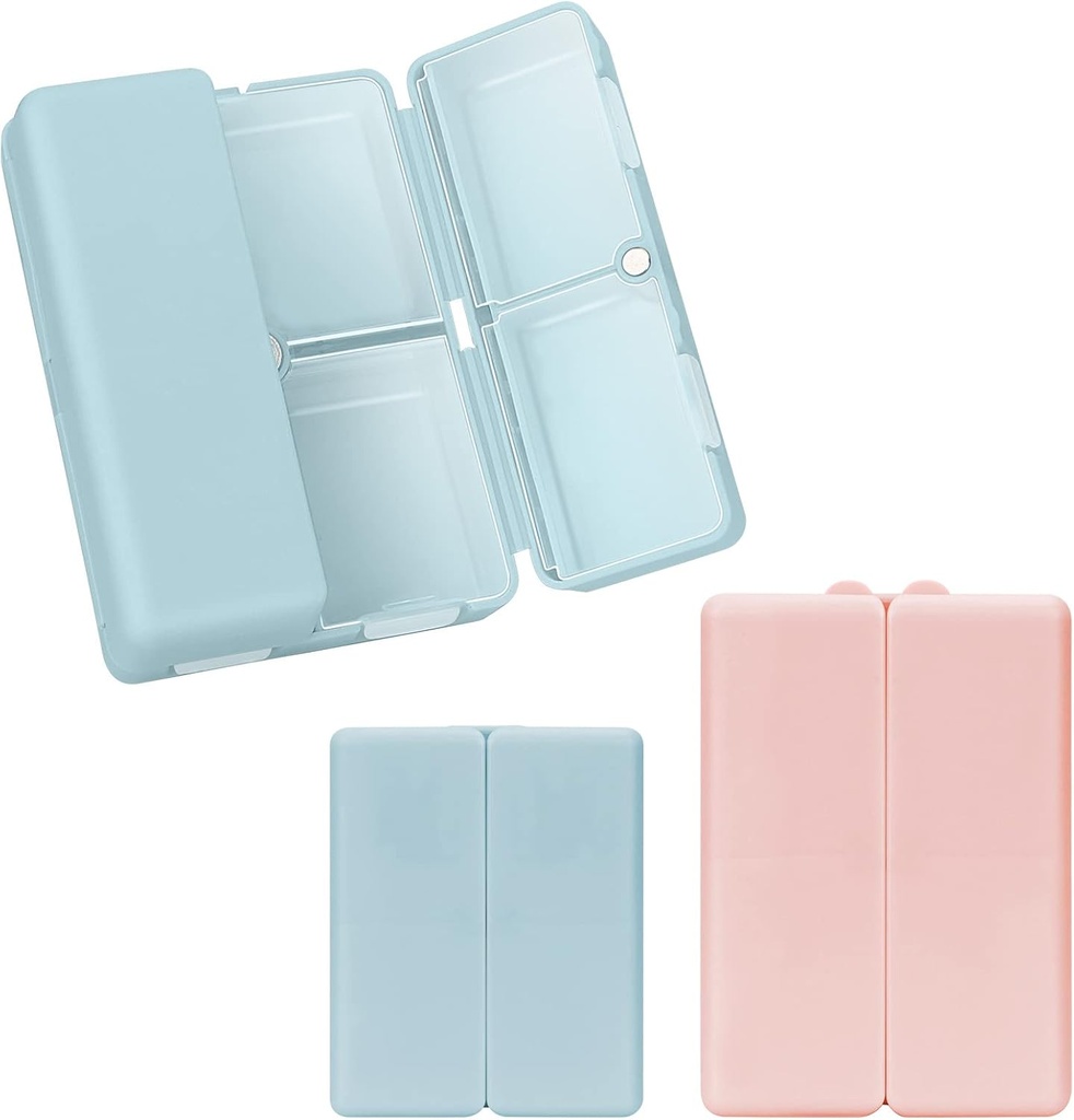 FOS 2 Pcs Daily Pill Organizer, 7 Compartments Portable Pill Case Travel Pill Organizer, [Folding Design] Pill Box for Purse Pocket til at holde vitaminer, Cod lever olie, kosttilskud og medicin-Navy + Lyserøde