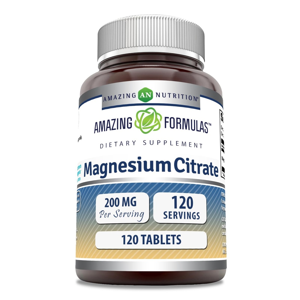Amazing Formulas Magnesium Citrate • 124; 200 Mg tabletter • 124; Mineral Supplement • 124; Non- GMO • 124; Gluten Free • 124; Fremstillet i USA (1 pakke, 120 Tæl)