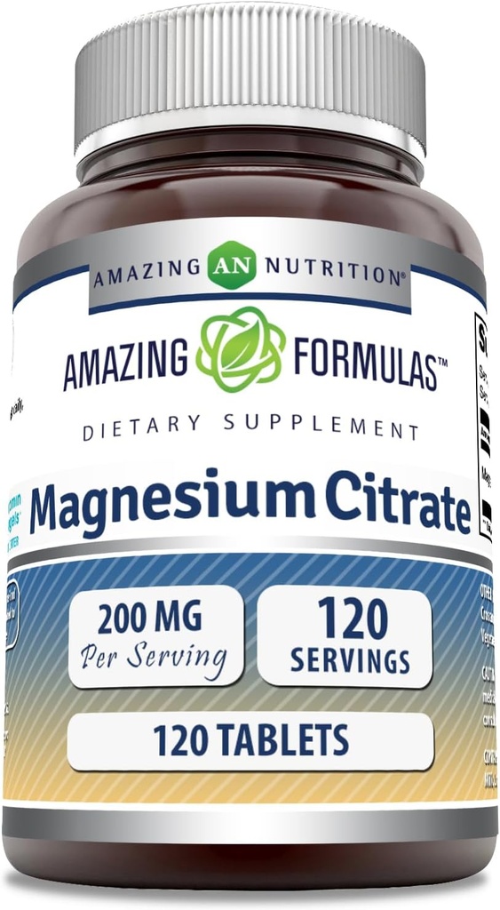 Amazing Formulas Magnesium Citrate • 124; 200 Mg tabletter • 124; Mineral Supplement • 124; Non- GMO • 124; Gluten Free • 124; Fremstillet i USA (1 pakke, 120 Tæl)