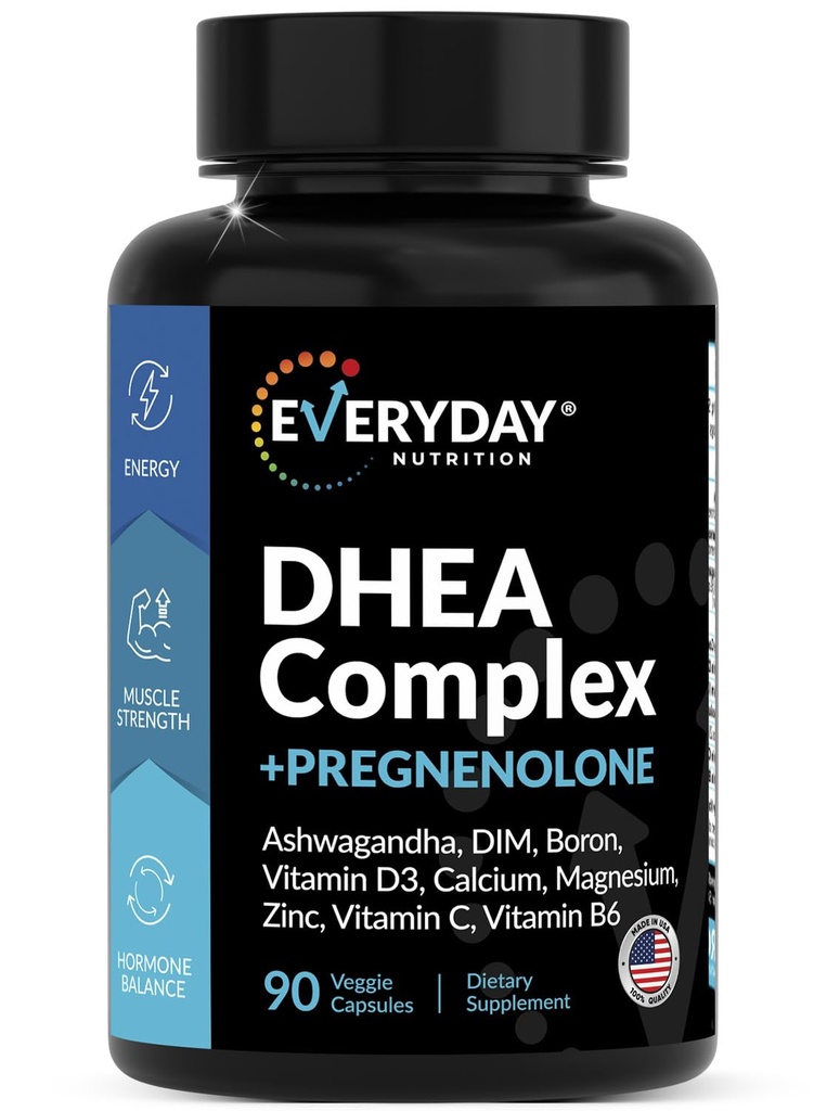 DHEA Mikroniseret 200mg Kompleks med Gravienolone 100mg supplement til mænd og kvinder med Ashwagandha, DIM, Magnesium, Boron, Calcium, zink, vitamin D3, C og B6 Hormone Support - Lavet i USA 90 Kapsler