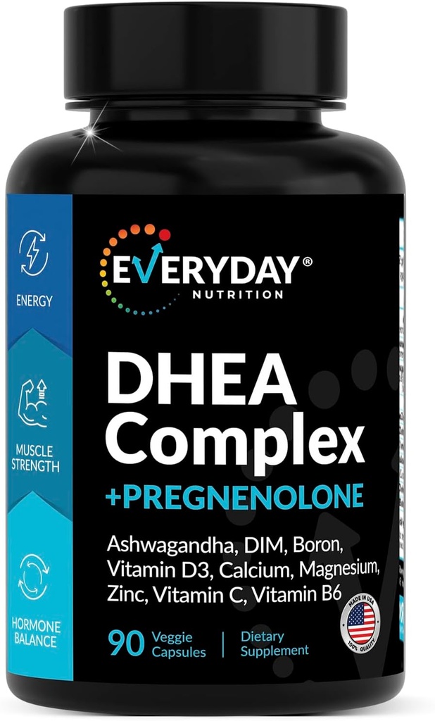 DHEA Mikroniseret 200mg Kompleks med Gravienolone 100mg tillæg til mænd og kvinder med Ashwagandha, DIM, Magnesium, bor, calcium, zink, vitamin D3, C og B6 Hormone Support - Made in USA 90 Kapsler