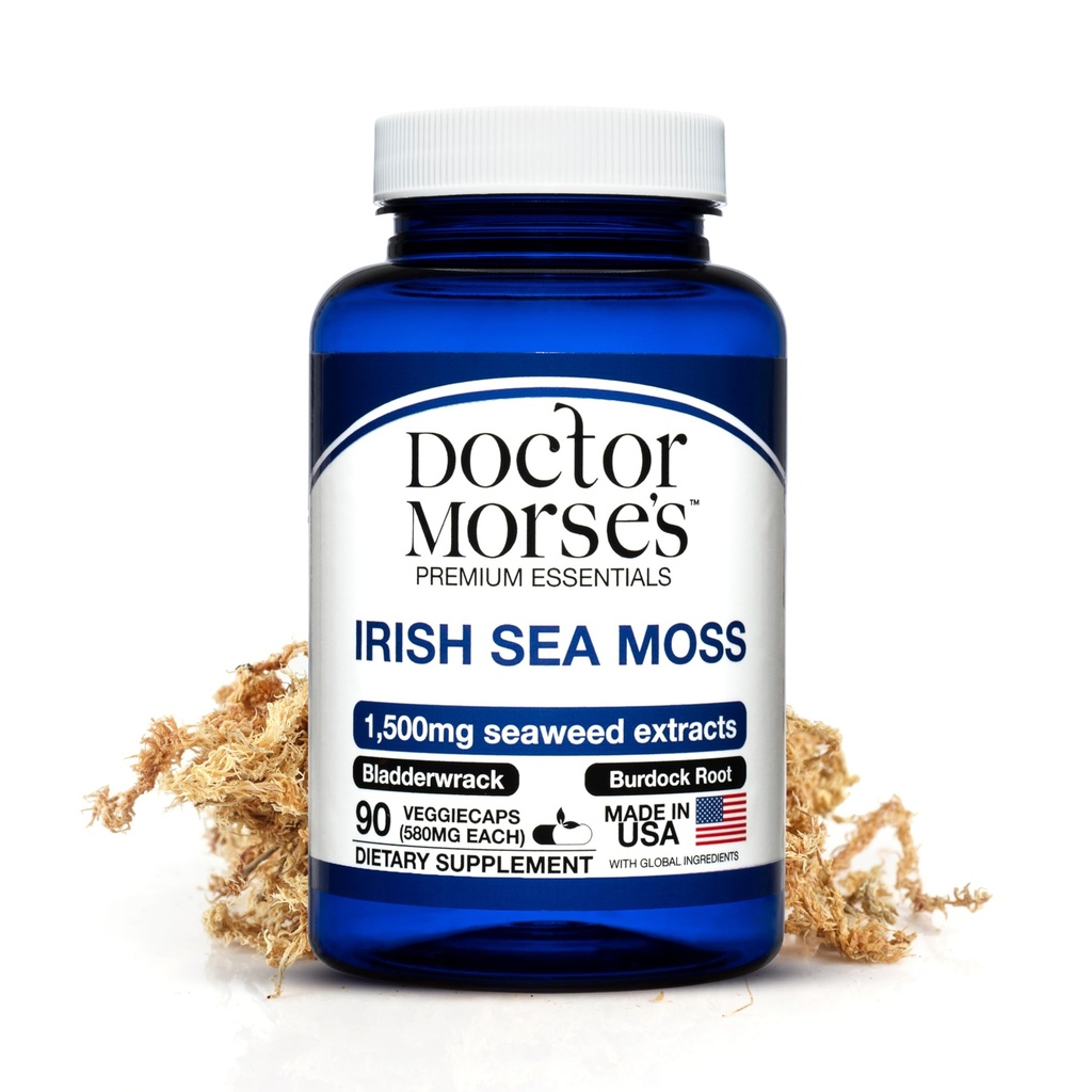 Irish Sea Moss Advanced Supplement Kapsler 1500mg, Ultra Potent Seamoss Advanced med Bladerwrack & Burdock Root, Lavet i FDA- Registreret, NSF- Certified Facility, Samlet sundhedsstøtte, 90 Kapsler