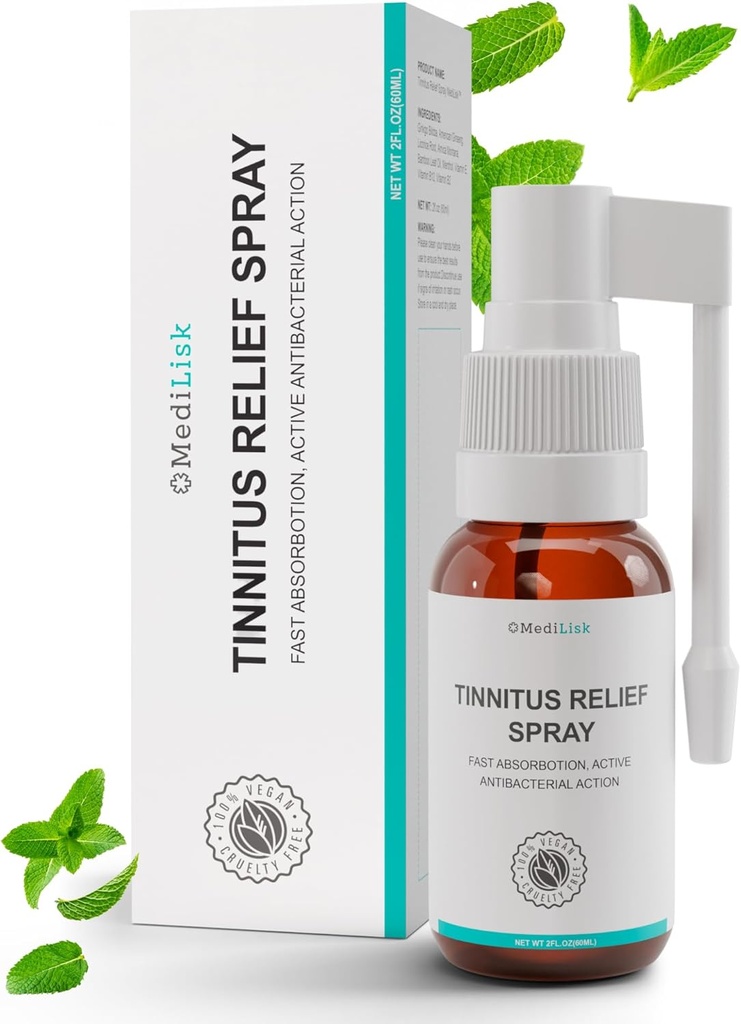 Meditisk Tinnitus Relief Spray - Understøtter Tinnitus Relief til Ringøre - Urteøre pleje produkter - Non- Steroidal & Hypoallergen - 1 Fl Oz - Pack of 1