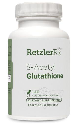 RetzlerRx S- Acetyl Glutathion Supplement 100 mg pr. kapsel, Lavet i USA - 120 Acid-resistente kapsler - Antioxidant Support - Non-GMO, Soy & Gluten- Free / Bergaflow ®, Pharmaceutical Grade