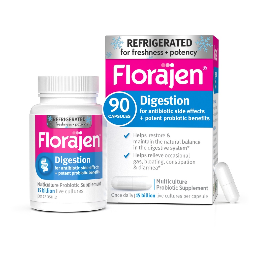 Florajen fordøjelse Probiotisk - Avanceret Gut sundhed supplement til Forstoppelse & Bloating Relief - 15 milliarder levende kulturer - Multi- Strain Formel - Køler for potens & Friskhed - 90 kapsler