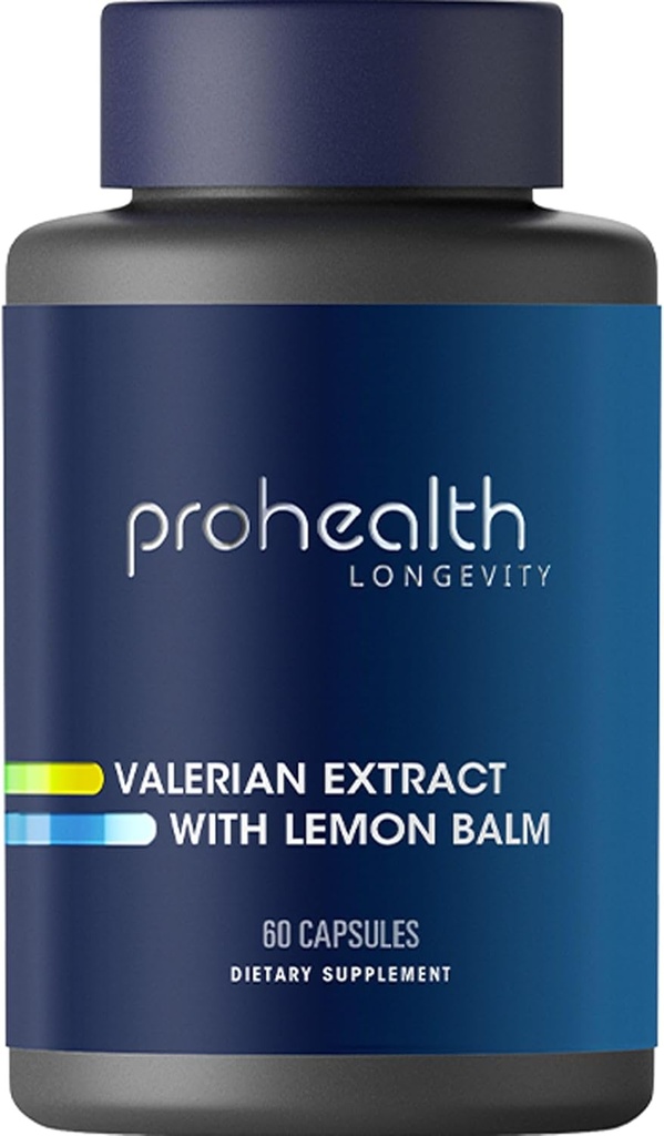 ProHealth Valerian Extract + Lemon Balm (60 kapsler) 160 mg Valerian + 80 mg Lemon Balm - 124; Afslapning & Sleep Support - 124; No Morning Grogginess - 124; Vegan - 124; Gluten Free - 124; Soy - fri