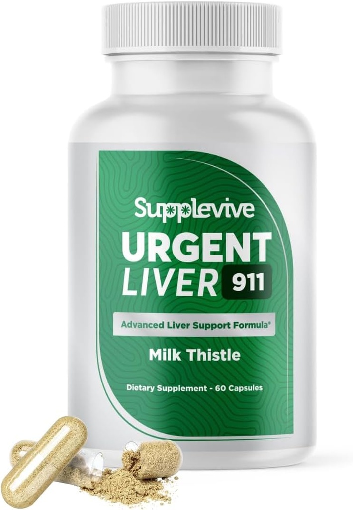 Urgent lever 911 Herbal leverstøtte supplement lever rengøring Detox & reparation Formel med mælk Thistle Silymarin Mælkebøtte Root og Artiskoke ekstrakt for leversundhed, 60 kapsler (1)