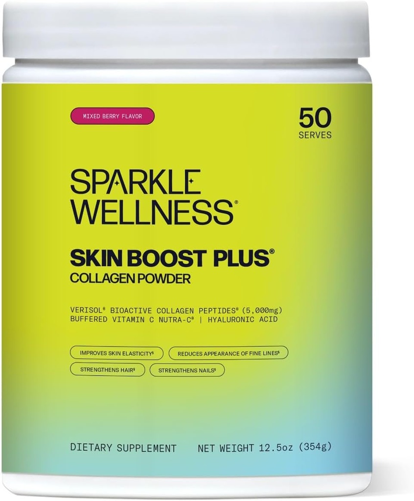 Sparkle Wellness VERISOL Bioactive Hydrolyzed Collagen Peptider Dex124; Collagen Powder med C-vitamin & Hyaluronsyre til hår, hud, og negl sundhed Dex124; Skin Boost Plus (blandet berry) [50- Serves]
