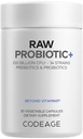 Codeage Raw Probiotic + Supplement - 34 Probiotiske Strops, 100 Millioner CFU 'er, Raw Hel Food Probiotika, fordøjelige enzymer, Raw Fruits & Veggies Prebiotika - Wild Kefir Culture - Non-GMO - 30 Kapsler