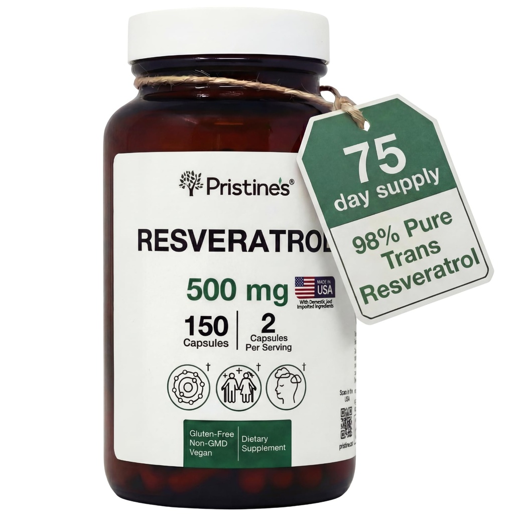 PRISTINE 'S Resveratrol 500MG 75 Day Supply Anti Aging Antioxidant & Heart Health Supplement Kapsler - Brain & Lung Health Fordele