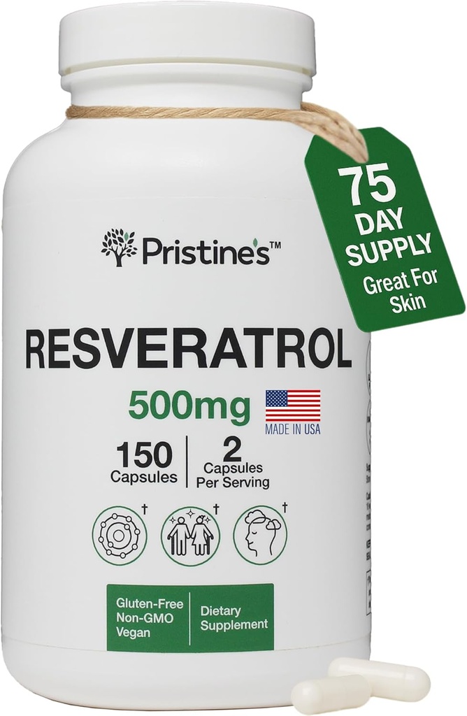 PRISTINE 'S Resveratrol 500MG 75 Day Supply Anti Aging Antioxidant & Heart Health Supplement Kapsler - Brain & Lung Health Fordele