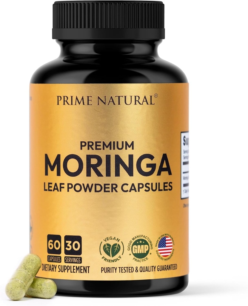 Moringa pulver kapsler - Pure Moringa pulver, energi, hud, immun- og tandkødsmedicin superfood, rig på antioxidanter, essentielle vitaminer og aminosyrer, naturlige grønne superfood supplement - 60 greve