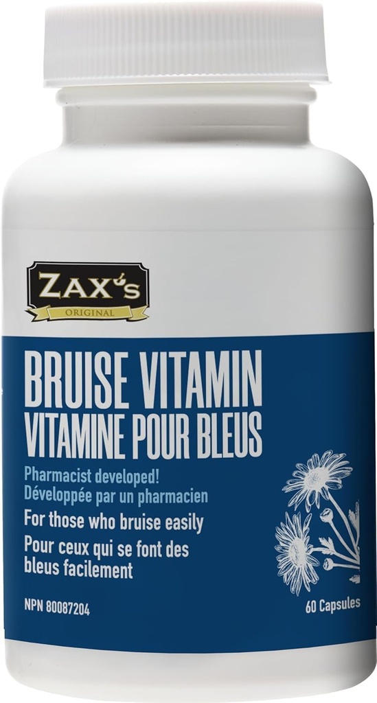 ZAX 'S Bruse Vitamin Pharmacist Udviklet Bruise Kosttilskud Potent Bruende Hævelse Reducer, Zink, Vitamin K, D3, Ascorbic Acid, Citrus Bioflavonoider, 60 Caps, Kombinere Arnica Bruise Cream