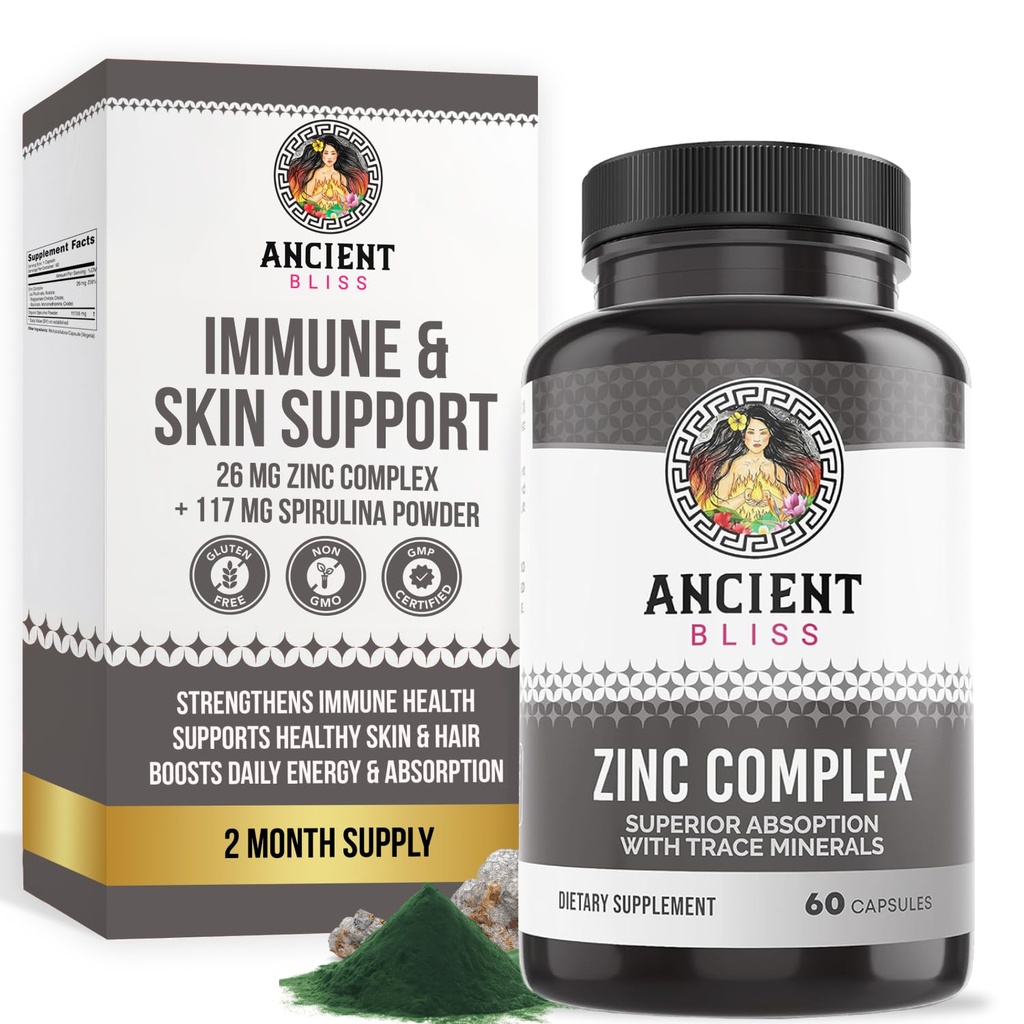 Zink Complex kapsler med forbedret absorption, antioxidant & immunforsvar supplement, Zink supplement til mænd og kvinder af gamle Bliss (60 kapsler)