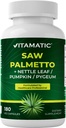 Vitamatic Saw Palmetto Extract for Mænd & Kvinder 180 Veg Kapsler - Lavet med Græskar frø, Pygeum, Nettle Leaf - Lavet i USA - fremmer sund prostata funktion