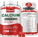 2 Pack Calcium Magnesium Zinkgummier med vitamin C D3 K2, Calcium Gummies for ben, Muskel, Calm & Zzz Support, Høj Absorption Formel med Magnesium Zinkkalium, Raspberry Smagen 120 Cts