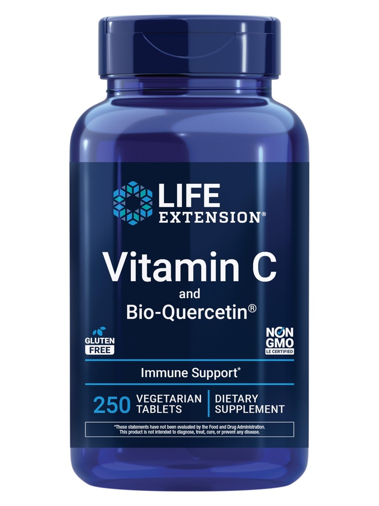Life Extension Vitamin C og Bio- Quercetin ®, Kardiovaskulær Health Supplement, Immunstøtte, Meget absorberbar, quercetin, Vitamin C, Gluten Free, Non- GMO, Vegetar, 250 tabletter