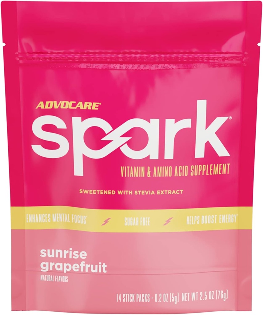 AdvoCare Gnist - Energy Drink Mix - Vitamin & Aminosyre supplement - Understøtter Energi & Focus * - Bærbar immunforsvar * - Sukkerfri - Sunrise Grapefrugt, 14 Stick Packs (2,5 oz)