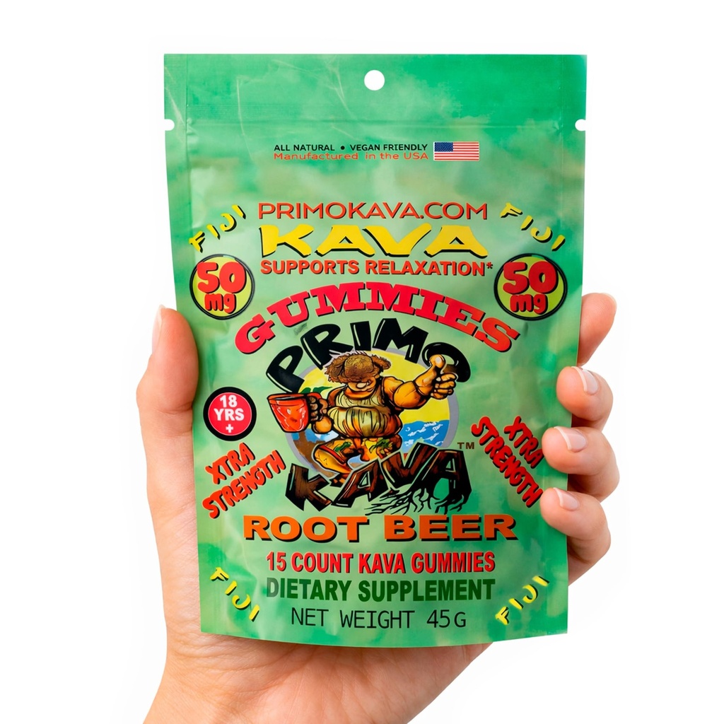 Kava Kava Gummies 50mg - Stærk Noble Kava med 50mg Kavalactoner til rolig & afslapning - Alkohol- Gratis - Fast- Fungerende Fiji Kava Root Extract - Root Beer Flavor - 15 Greve