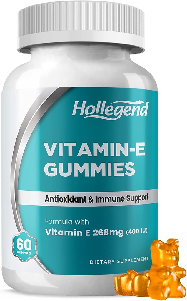 E-vitamin Gummies 268mg 400 IE, naturligt E-vitamin tyggetabletter til voksne, kvinder & mænd, hud og immunforsvar, antioxidant, orange flavor, 60 greve