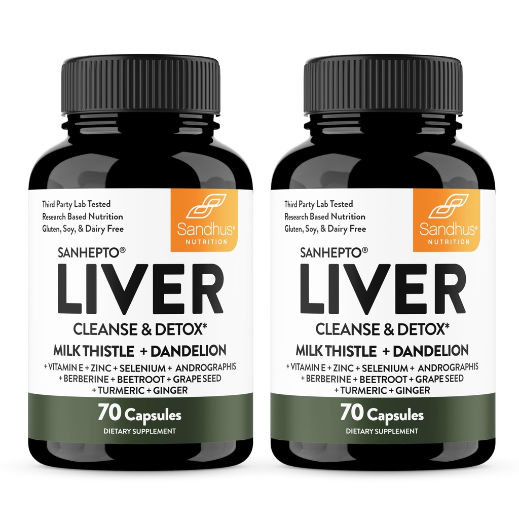 Sandhu 's lever rense Detox & reparation Support Medical 124; 70 Kapsler (pakke af 2) Medical 124; Herbal supplement til leversundhed Medicine Thistle Dandelion Root Andrograss med 8 Minerals
