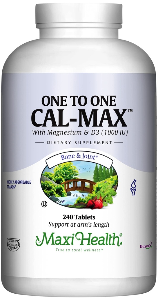 Maxi Health 500 mg kalciumtilskud med D3- vitamin (1000 IE) og Magnesium (500 mg) - Knogler, tænder og fælles støtte til mænd og kvinder - 240 tabletter