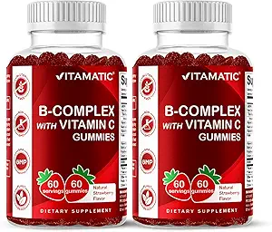 Vitamin B Complex Gummies med C-vitamin & Inositol - Natural Strawberry Flavor - 60 Gummies (2 flasker)
