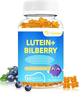 20mg Lutein & Zeaxanthin Gummies with Bilberry, Astaxanthin, Omega 3, C-vitamin, E - Sugar Free Eye Health Supplement for voksne & Børn - Tør Eye Relief, Vision Clarity, Macular Support