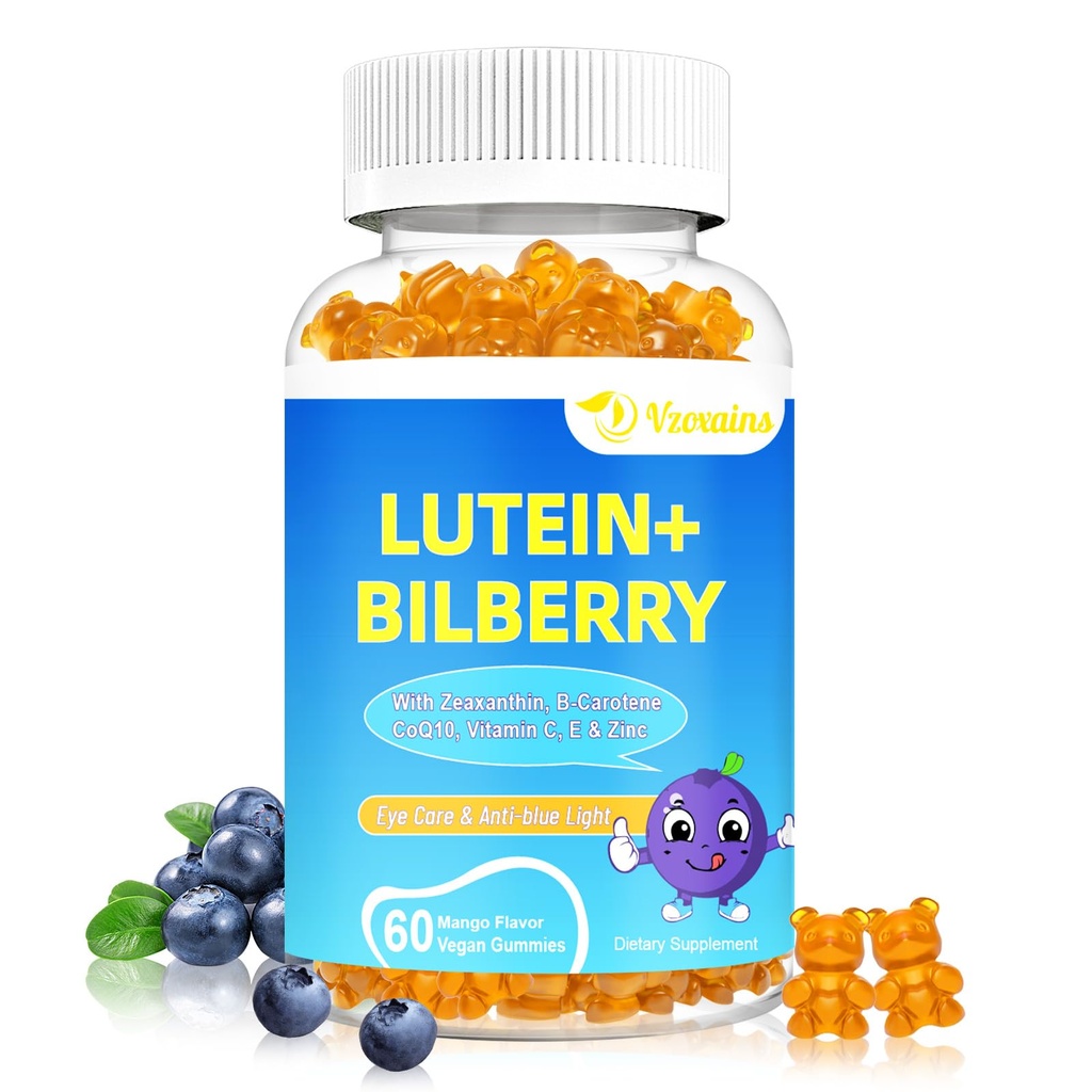 20mg Lutein & Zeaxanthin Gummies with Bilberry, Astaxanthin, Omega 3, C-vitamin, E - Sugar Free Eye Health Supplement for voksne & Børn - Tør Eye Relief, Vision Clarity, Macular Support