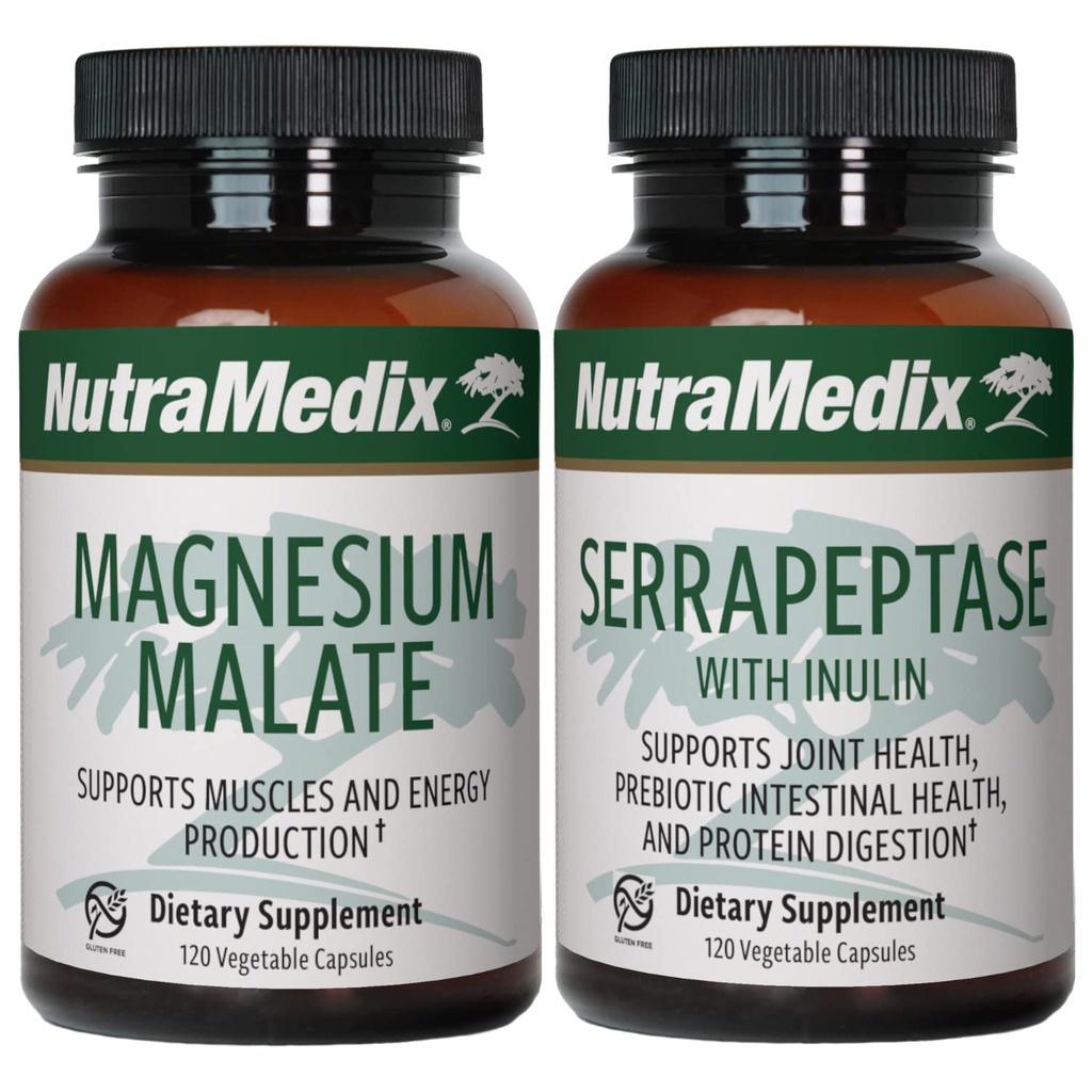 NutraMedic Fitness Plan Supplement Bundle - Inkluderer Magnesium Malate til energi & atletisk support og serrapeptase til fælles & mobilitet wellness - Fitness Support Support Kosttilskud -2 -Piece Capsule Set