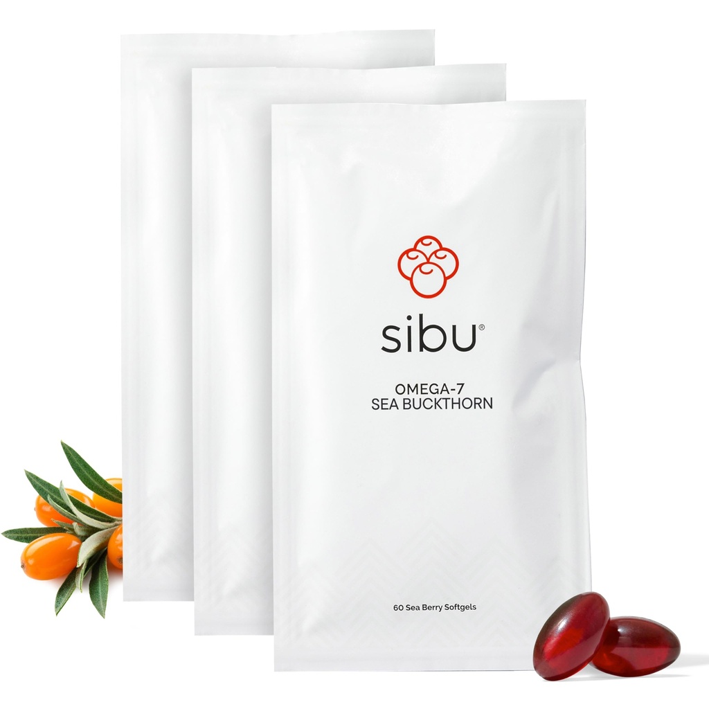 sibu Sea Buckthorn Omega- 7 Softgels (90- Day Refill Sachet) - supplement til sund hud, hår, negle og tørhed