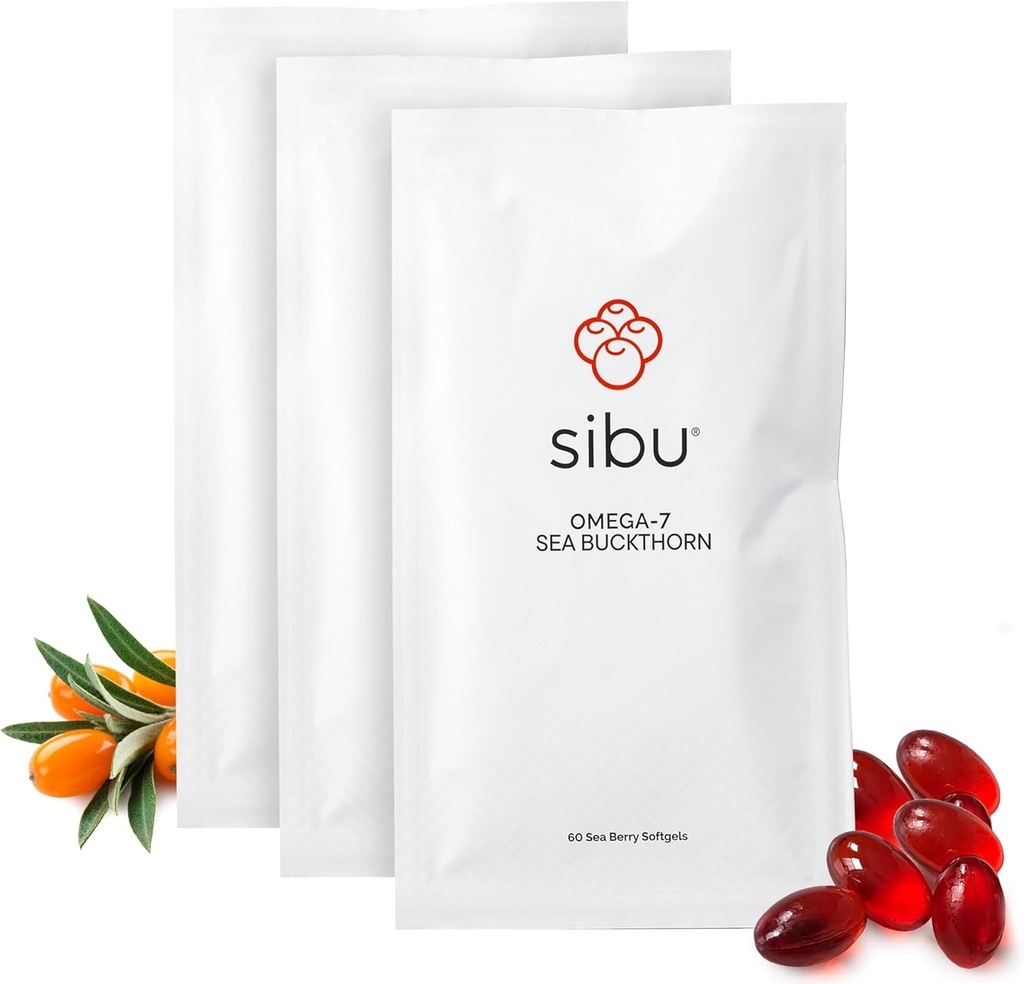 sibu Sea Buckthorn Omega- 7 Softgels (90- Day Refill Sachet) - supplement til sund hud, hår, negle og tørhed