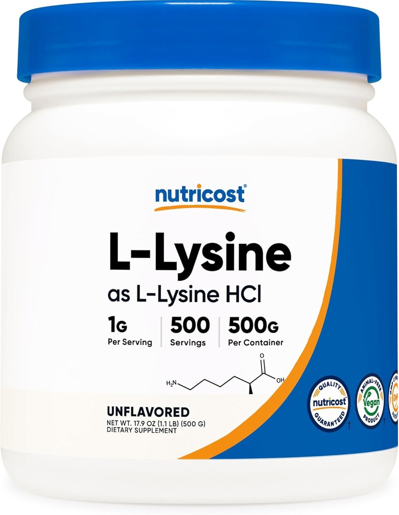 Nutricost L- Lysin Powder 500 Bedste - Pure L- Lysin, Non- GMO, Gluten Free