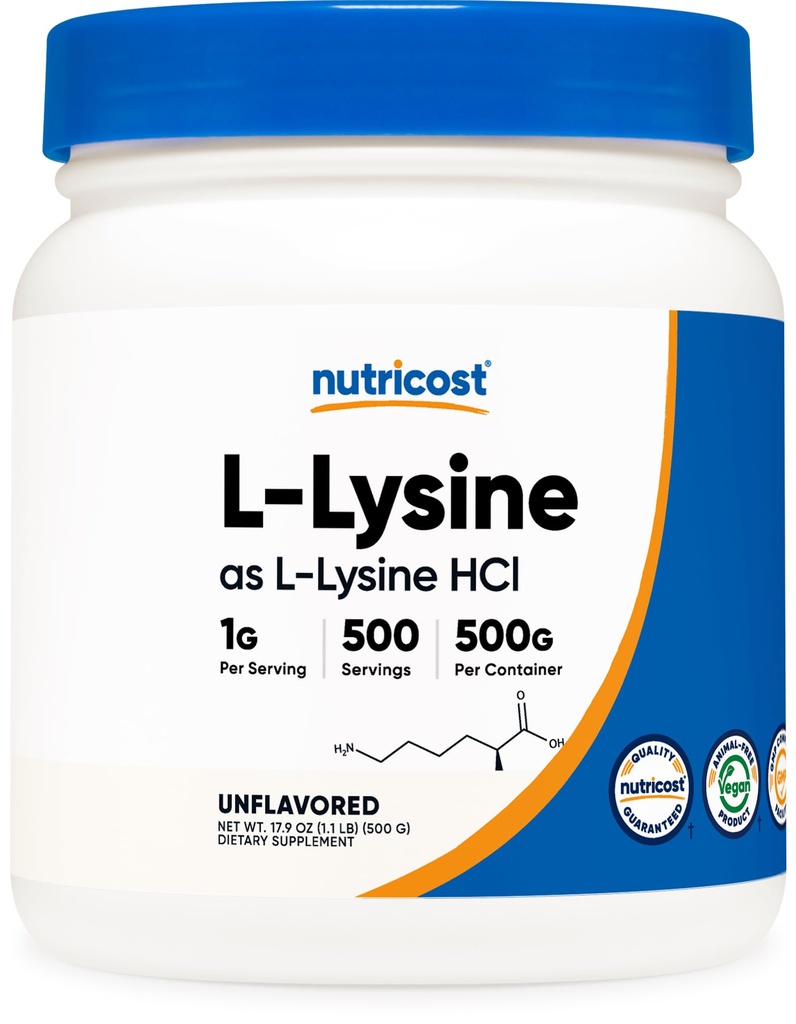 Nutricost L- Lysin Powder 500 Bedste - Pure L- Lysin, Non- GMO, Gluten Free