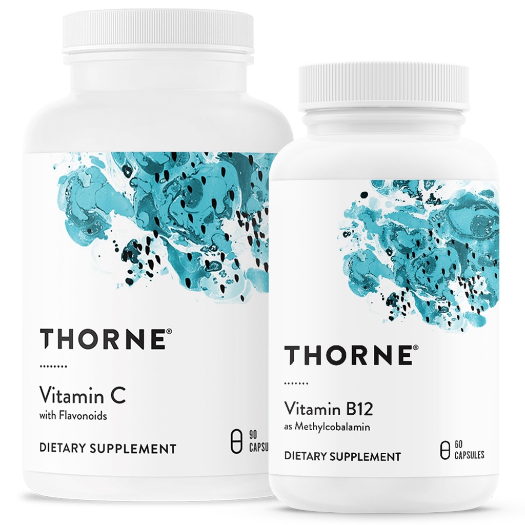 THORNE - Wellness Bundle - C-vitamin & B12 - understøtter hjerte, nerve, immunforsvar og vævssundhed - 60 til 90 Servering