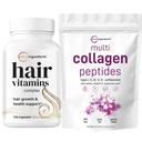 Micro Ingredienser Multi Collagen Protein Powder 2 Pund & Hår Vitaminer Complex Kapsler Bundle Pack 124; Grass- Fed Collagen Peptider Mex124; 14- in-1 Avanceret hårvækst Support