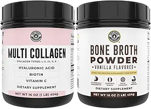 Venstre Coast Performance Vanilla Bone Broth og Multi Collagen pulver til fælles, hår, hud og negle støtte