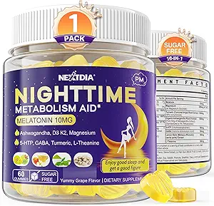 1Pack Melatonin 10mg Gummies, Night Time Metabolism Gummies for Adults, Crush Excess Hoarding While You Rest, Promote Healthy Zzzs, with Magnesium, Ashwagandha, 5-HTP, GABA, 100% Drug Free,Sugar Free