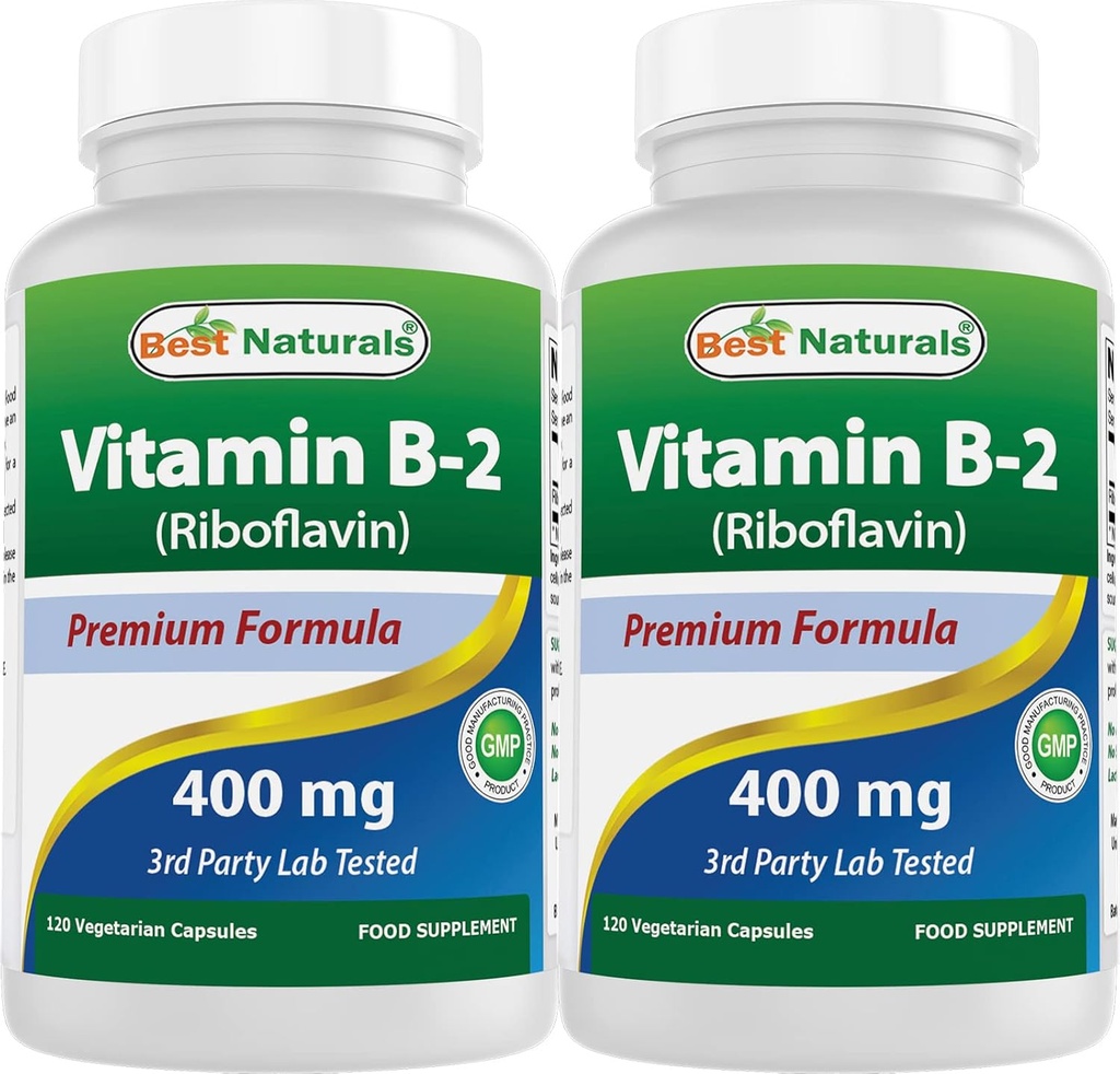Bedste Naturals vitamin B2 (Riboflavin) 400mg - Migræne Relief - Veggie Kapsler - Conezyme Precursor - 120 Count (120 Count (pakke med 2))