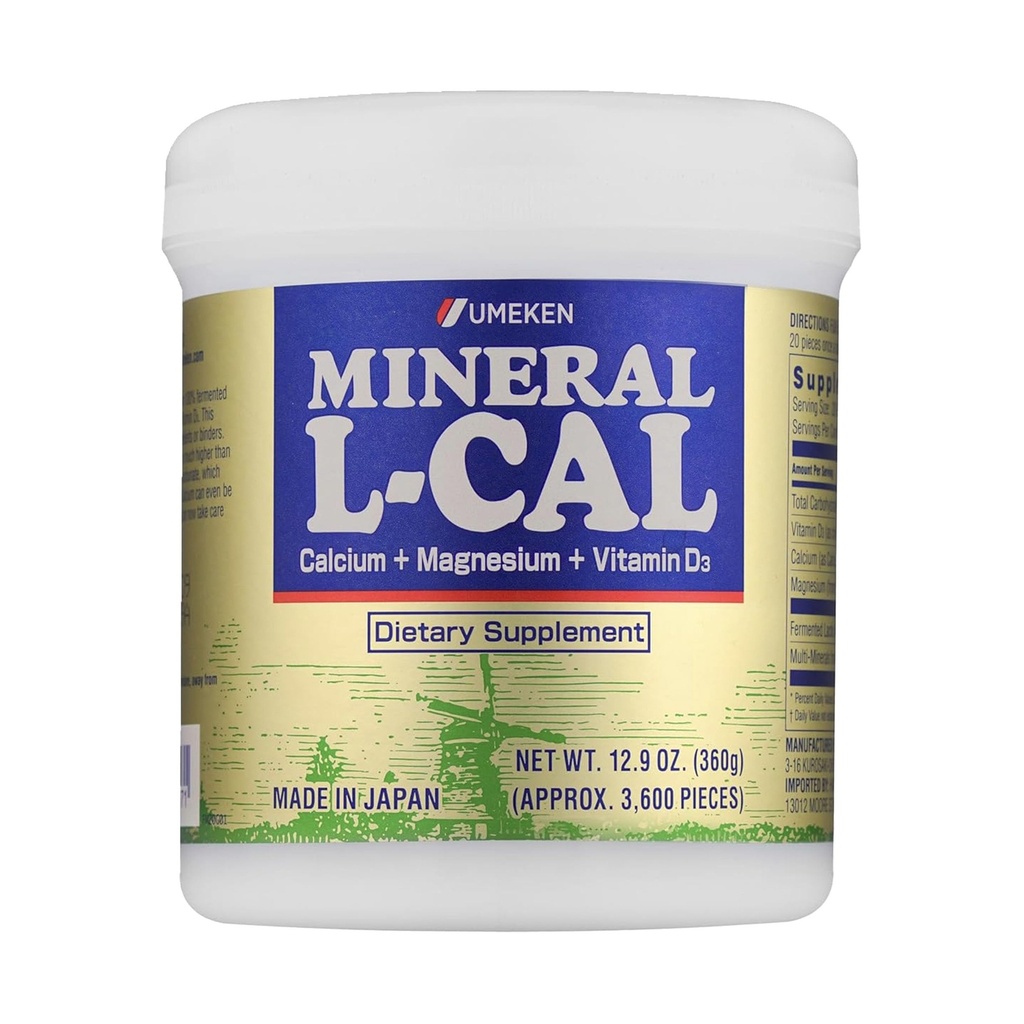 Umeken Mineral L- Cal Calcium med D3- vitamin, 6 måneders forsyning, vand opløselige Ball Format med Magnesium & Mineraler, hurtig Absorbing Calcium Magnesium D3 Supplement, 3.600 kugler, 360g, pakke med 1
