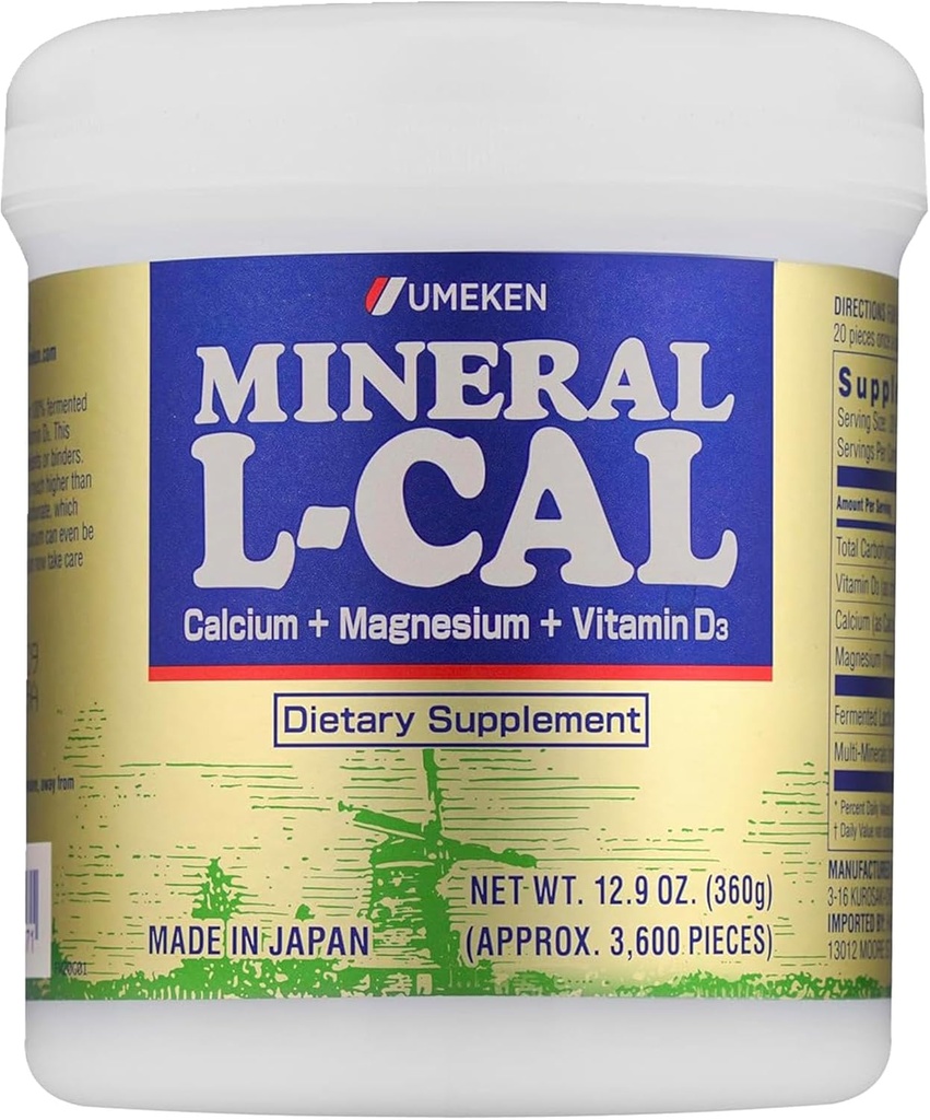 Umeken Mineral L- Cal Calcium med D3- vitamin, 6 måneders forsyning, vand opløselige Ball Format med Magnesium & Mineraler, hurtig Absorbing Calcium Magnesium D3 Supplement, 3.600 kugler, 360g, pakke med 1