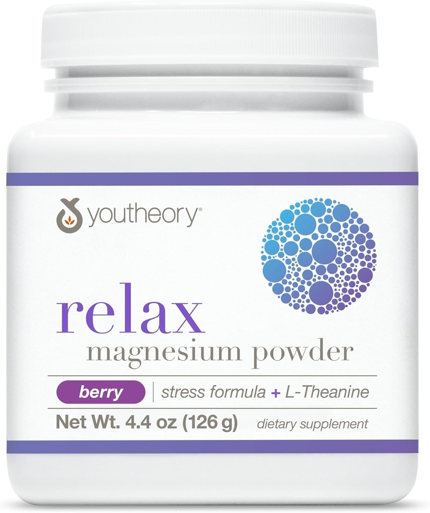 Youtory Relax Magnesium Powder - Vegansk Stress Relief tillæg med L- Theanine & GABA * - Understøtter afslapning * - Dairy, Soy & Gluten Free - Berry, 4.4 oz