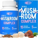 Mushroom Supplement 2600mg, 20- in-1 Mushroom kompleks, med Lions Mane, Cordyceps, Reishi, Tyrkiet Hale, Chaga - Brain Kosttilskud til hukommelse og fokus, Hukommelse Kosttilskud, Mood, Immunitet, 120 Capsule