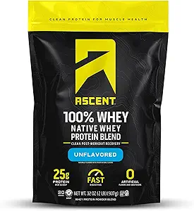 Aduct 100% Whey Protein Powder - Post Workout Whey Protein Isolate, Zero Kunstig Artificial Artificial Flavors & Sweeteners, Gluten Free, 5.5g BCAA, 2.6g Leucin, Unflavored 2 LB
