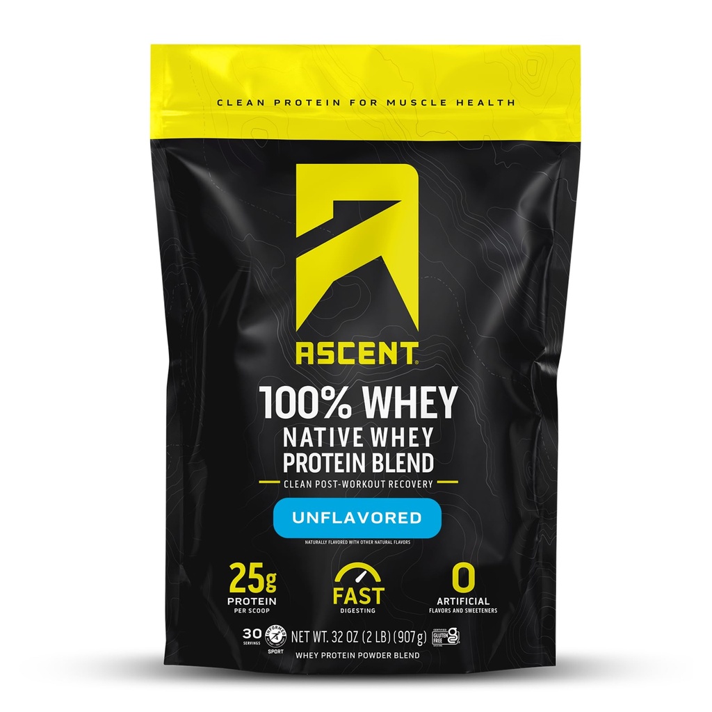 Aduct 100% Whey Protein Powder - Post Workout Whey Protein Isolate, Zero Kunstig Artificial Artificial Flavors & Sweeteners, Gluten Free, 5.5g BCAA, 2.6g Leucin, Unflavored 2 LB