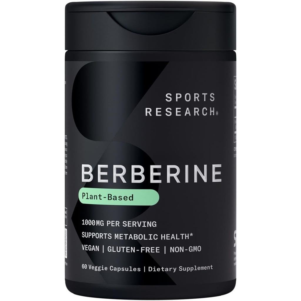 Sportsforskning Berberine - Herbal Ayurvedic Metabolic Health Support - 500 mg - 60 kapsler - Vegan Certified, Gluten- Free, Non- GMO