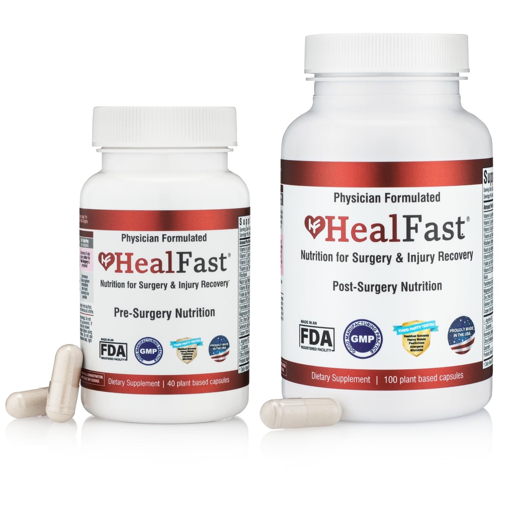 HealFast Complete Kirurgi & Skade Inddrivelse Supplement: for Sår, Scar Behandling & Bruising w / Vitaminer, Bromelain, Quercetin & Probiotika (Pre + Post Op)