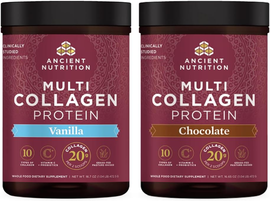 Ancient Nutrition Multi Collagen Protein Powder Vanilla 45 Servere + Multi Collagen Protein Powder Chocolate 45 Servere
