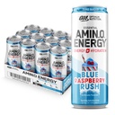 Optimum Nutrition Amino Energy Sparkling Hydration Drink, Elektrolyter, Koffein, Aminosyrer, BCAA, Sukker Free, NEW Blue Raspberry Rush, 12 Fl Oz, 12 Pack (Packaging May Vary)